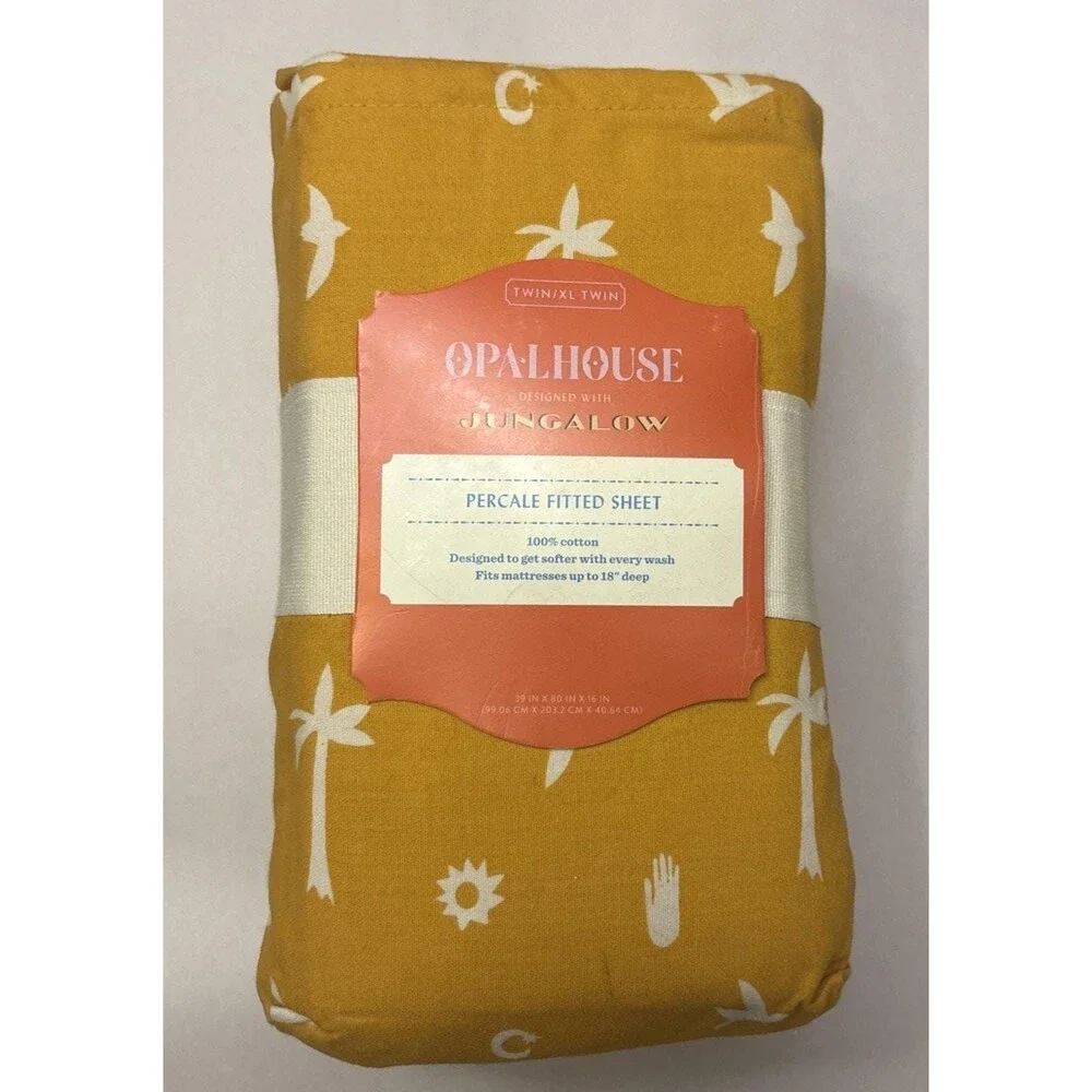 Opalhouse Jungalow Fitted Sheet Twin/XL Twin Mustard Yellow Cotton Percale